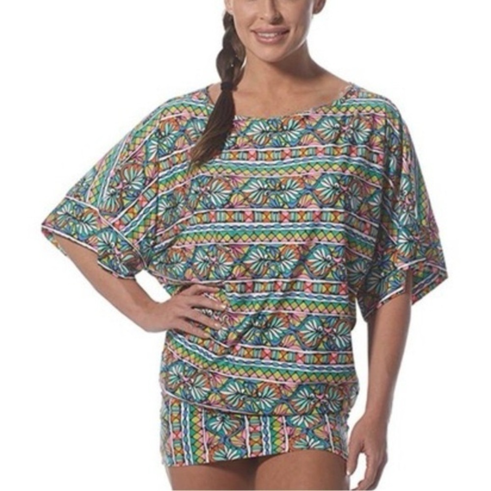 Trina Turk Colorful Geometric Patterned Swim Cover Dress. Size small